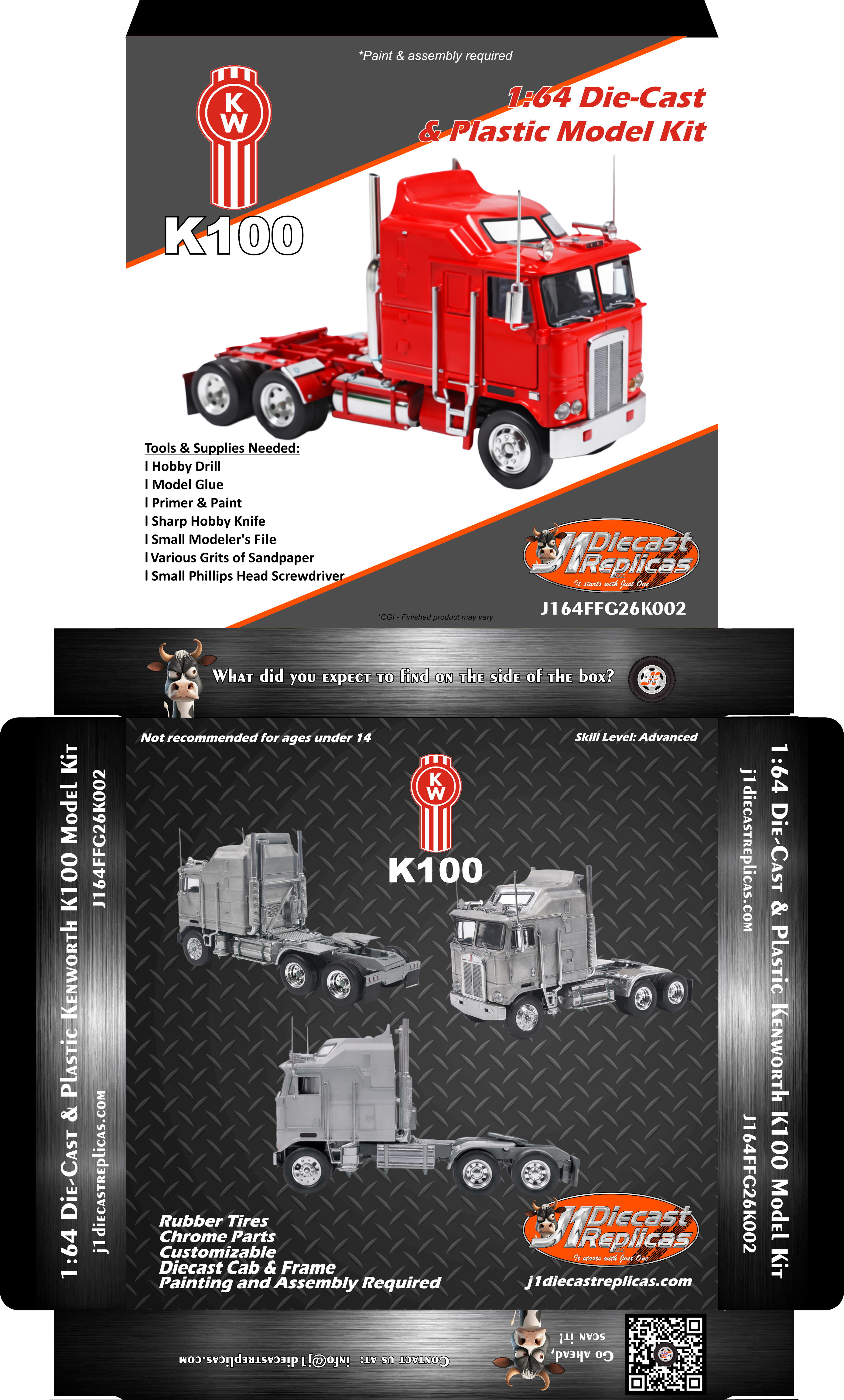 1:64 Diecast Kenworth K100 Model Kit – J1 Diecast Replicas